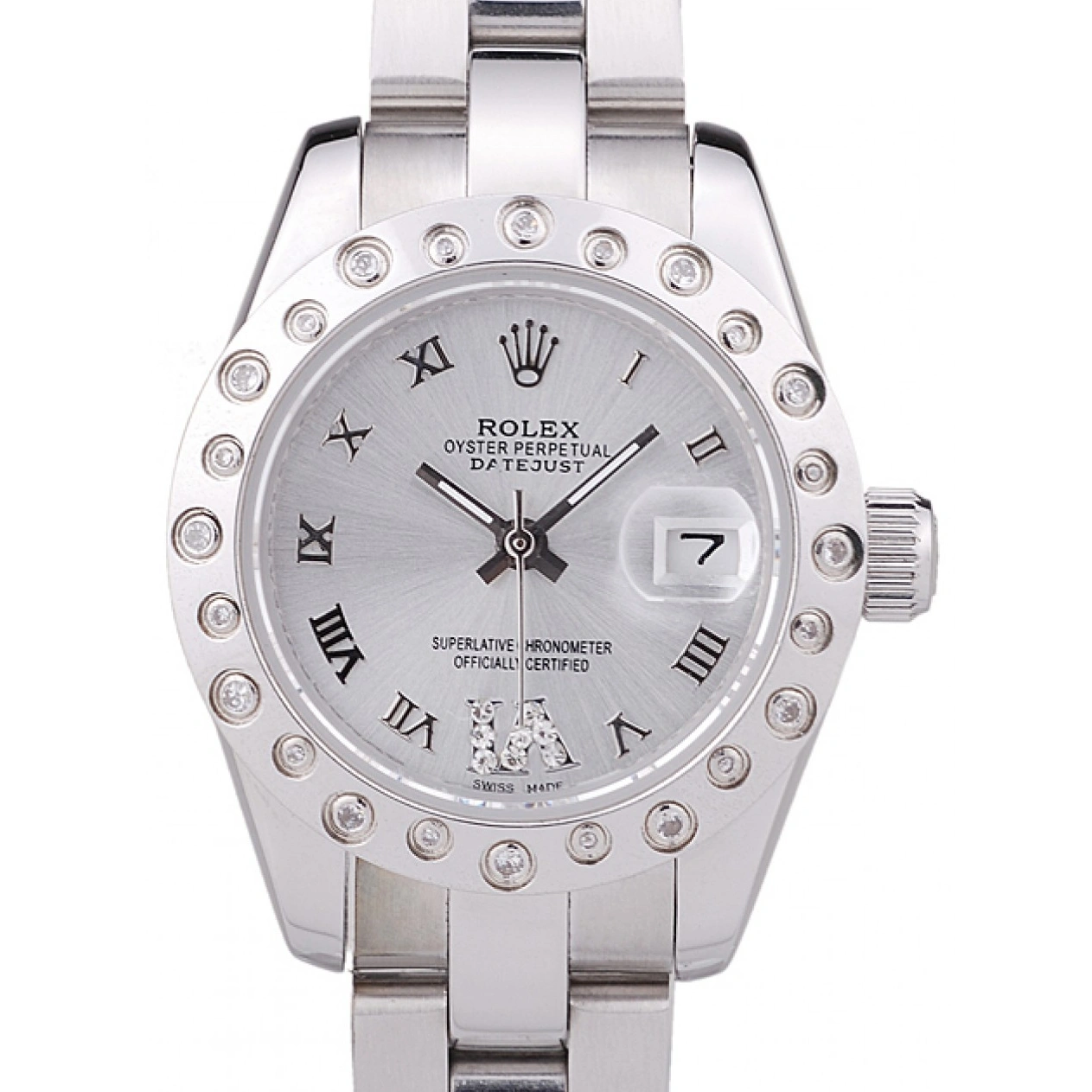 Aaa replica watch Polished Rolex Silver Datejust Bezel Diamonds Silver Dial 7474 1028